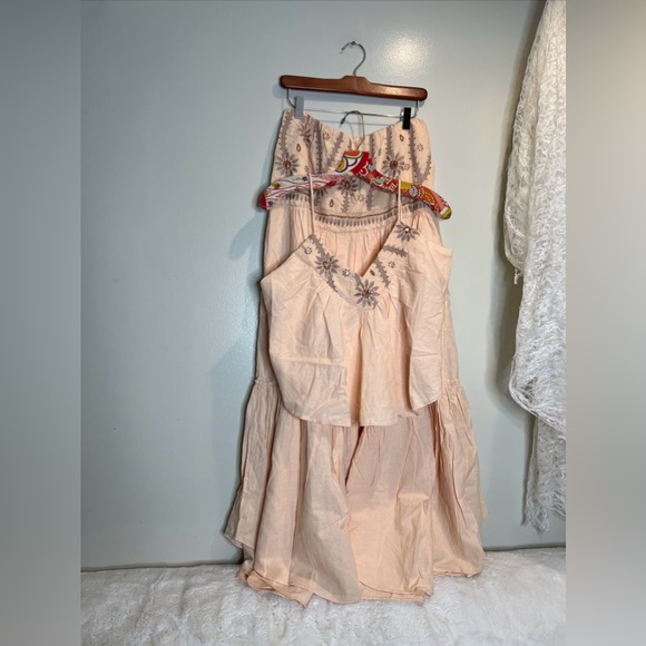 Free People Crystal Cove Linen Embellished Top & MIDI Skirt Set L - Picture 5 of 10
